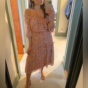 LUSH off the shoulder orange and blue floral dress